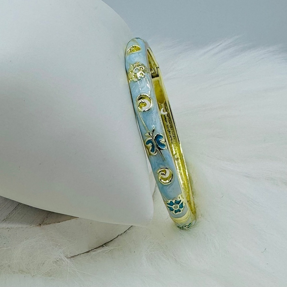 Blue Butterfly & Floral Theme Enamel Hollow Out Cloisonne  Bangle - Picture 2 of 6